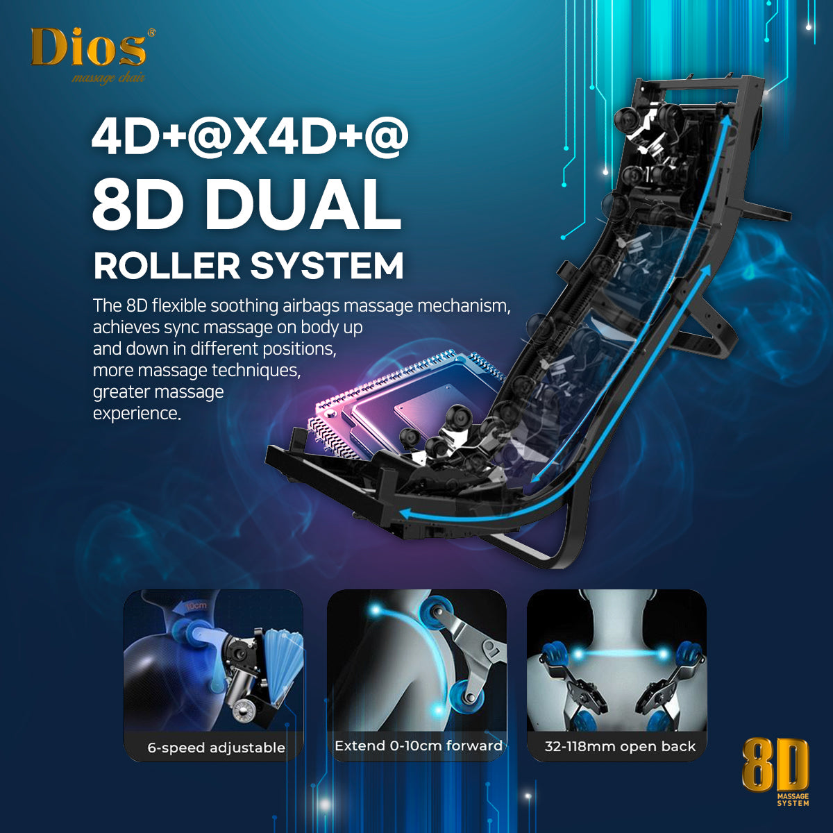 Kahuna Dios 1288 8D Dual-Core Zero Gravity Massage Chair with 54" SL-Track and Air Float System