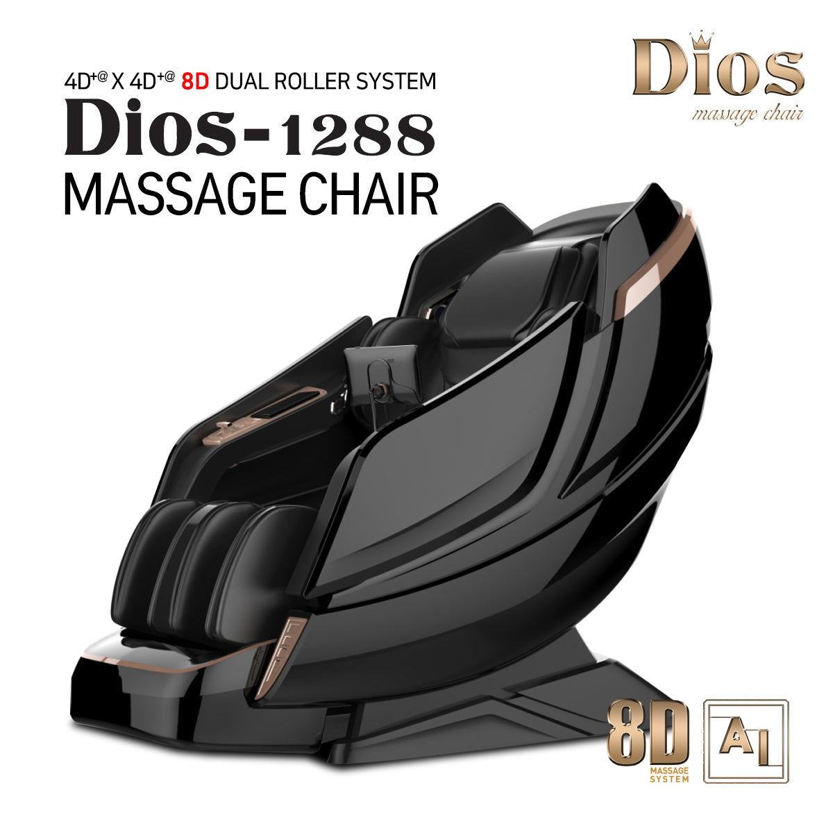 Kahuna Dios 1288 8D Dual-Core Zero Gravity Massage Chair with 54" SL-Track and Air Float System