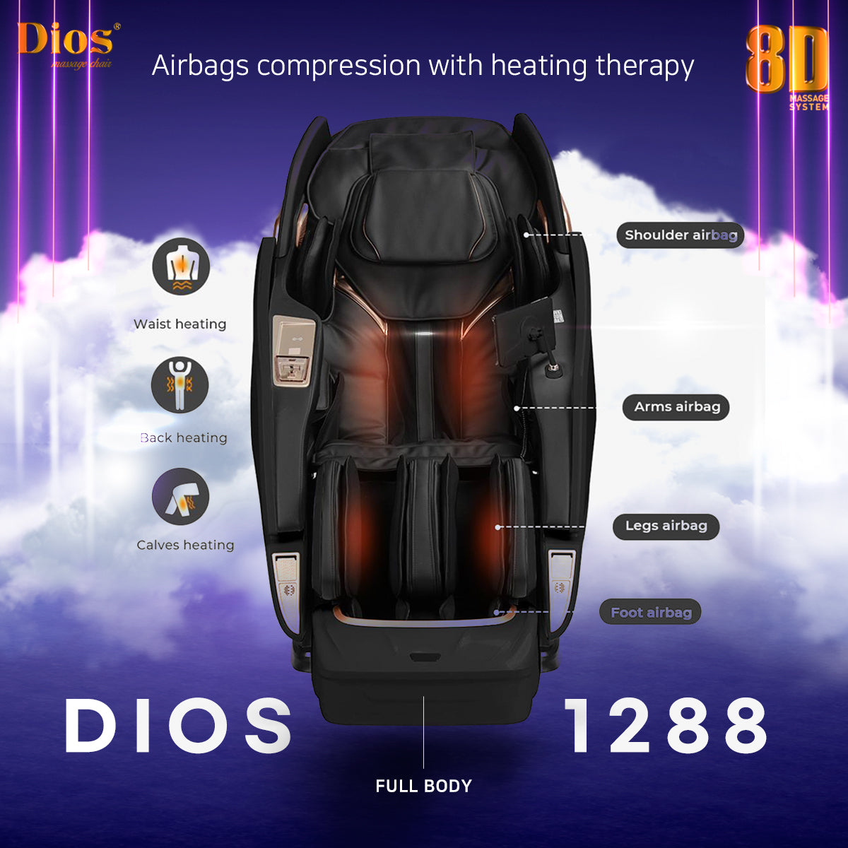 Kahuna Dios 1288 8D Dual-Core Zero Gravity Massage Chair with 54" SL-Track and Air Float System